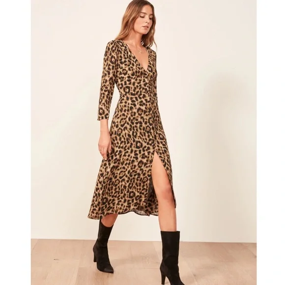 Reformation Leopard Print Alma Midi Dress 2